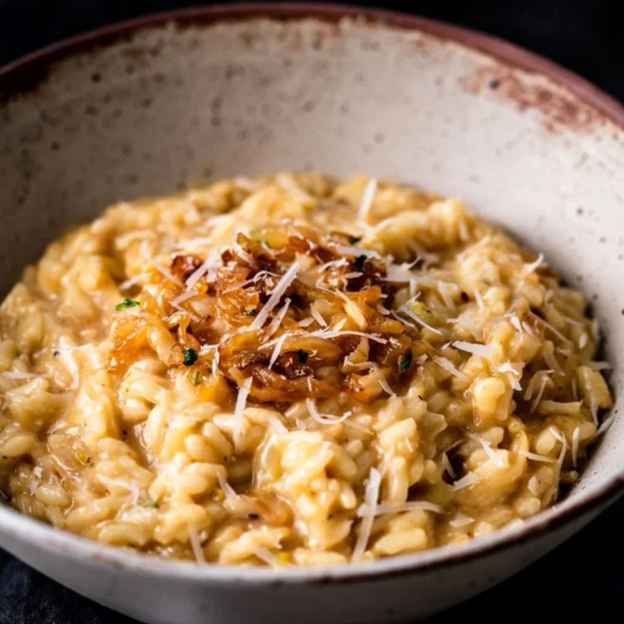 Risotto in a bowl with a textured surface