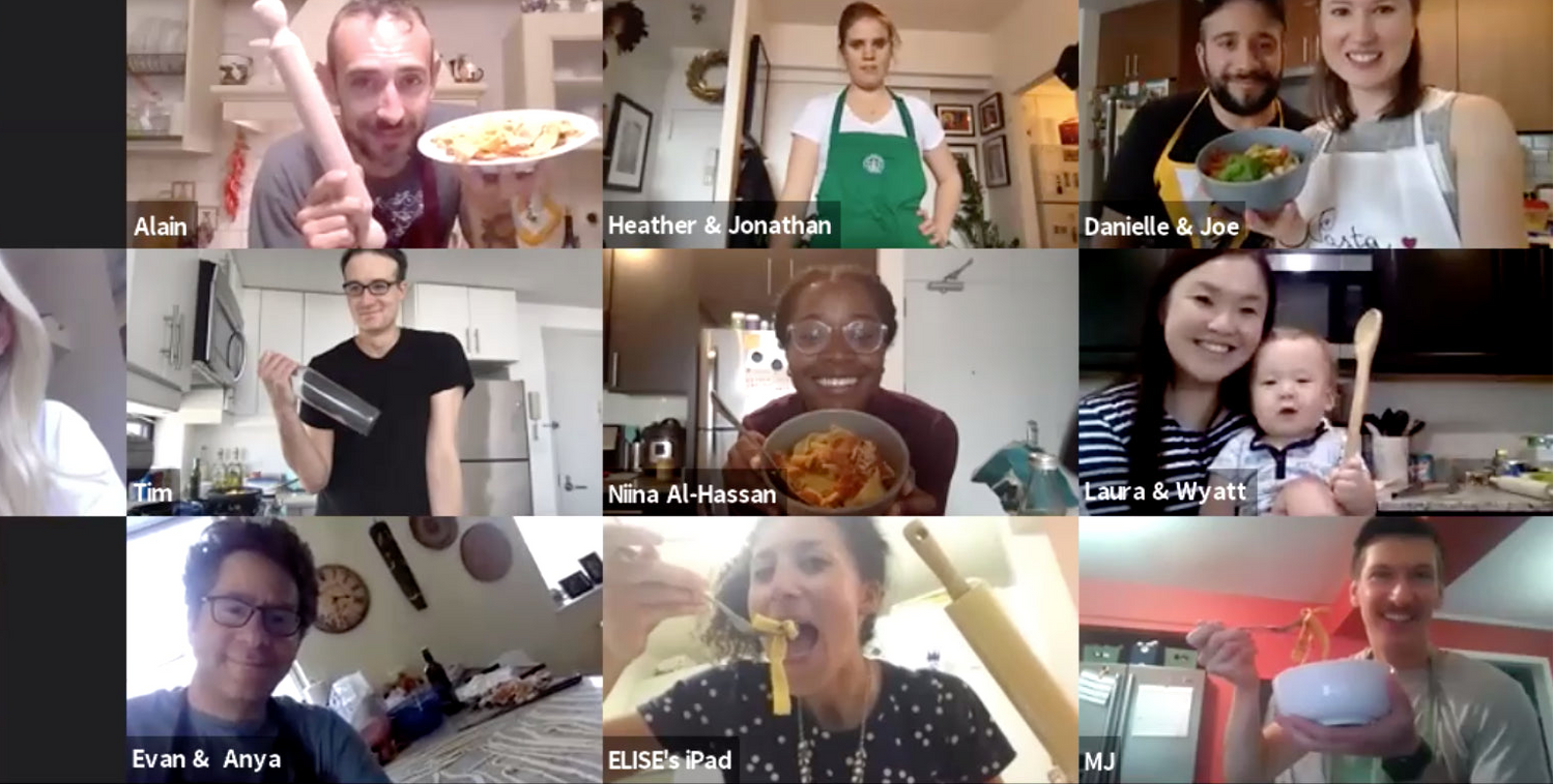 Video call with multiple participants in a grid layout