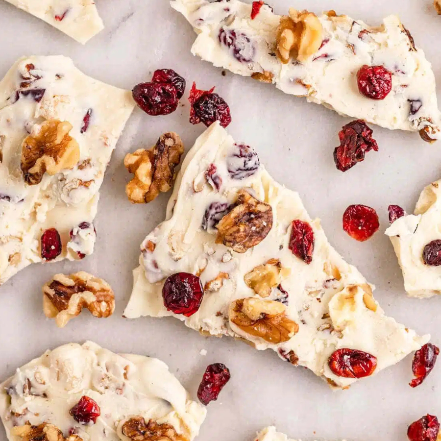 cranberry citrus bark on a sheet pan